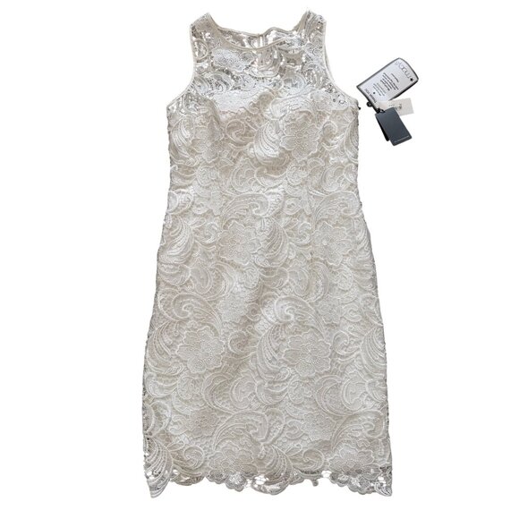 Adrianna Papell Ivory Lace Sheath Dress Illusion Neckline Size 10 NWT - Picture 3 of 16